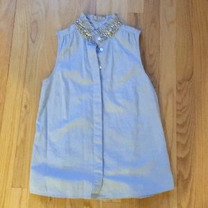 JCrew Nehru sleeveless collar shirt with jewels